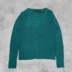 00’s vintage Vネック カーディガン 深緑 ニット 羽織り