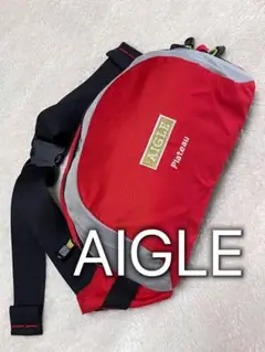 AIGLE エーグル　ボディバッグ　ウエストポーチ　男女兼用　赤　レッド×グレー