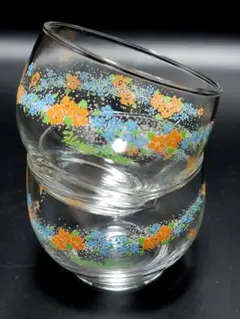 昭和 レトロ 冷茶グラス 花柄 2個セット 冷茶 ガラス コップ