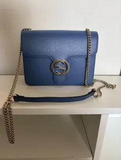 GUCCI ブルー レザー ショルダーバッグ