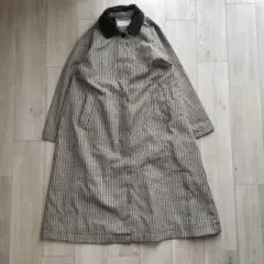 vintage ギンガムチェック ステンカラーコート コーデュロイ襟 ロング丈