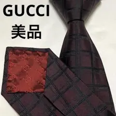 美品 GUCCI グッチ ネクタイ G柄 バーガンディ系 ジャガード シルク