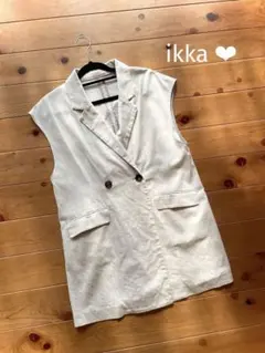 レディース ロングジレ ikka ジレ ライトベージュ 綿 麻 リネン混 ベスト