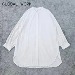 グローバルワーク　バンドカラーロングシャツ(L)前後差　チュニック　体型カバーのサムネイル