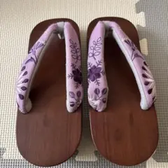 紫色 花柄 下駄23〜24.5cm