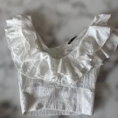 ZARA ホワイト フリル ノースリ