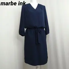 美品☆マーブルインク Vネック ワンピース【2】ネイビー 光沢感 結婚式