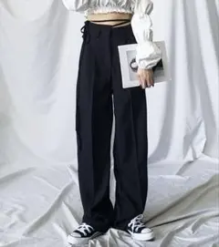 カットアウトリボン ハイウエストタックスラックス