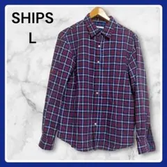 【美品】 SHIPS シップス 長袖チェックシャツ メンズ L濃紺×赤