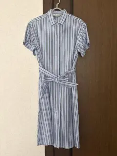 ZARA BASIC ストライプ シャツワンピースMからＬサイズ リボンベルトのサムネイル