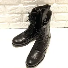 【未使用級】BLACK スタッズレースアップ ショート ブーツ 38(24cm)