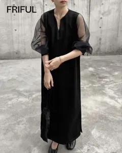 袖シアーワンピース