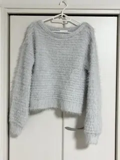 ライトグレー ファー風 長袖ニット