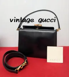 希少！gucci バンブー ターンロック 2wayレザーハンドバッグ ブラック