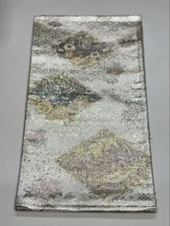 シルバー系 袋帯 花柄 幾何学模様