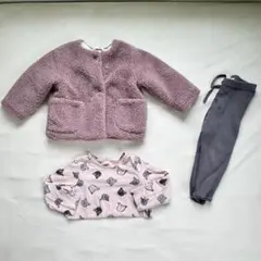 ZARA ボアブルゾン くまさんロンT レギンス3点セット 74 80 ピンクのサムネイル