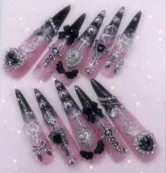 ⑥ネイルチップ　量産型　地雷　ピンク　ゴテゴテ　黒　姫系　推し活　ブラック　グラ