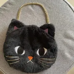 猫顔ファーポーチ チェーンハンドル付き