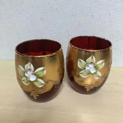イタリア製 MURANO ベネチアングラス 金彩花柄 カップ＆ソーサー1個