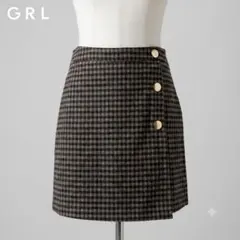 新品タグ付 GRL グレイル チェック柄 ミニスカート L 飾りボタン 秋冬服のサムネイル
