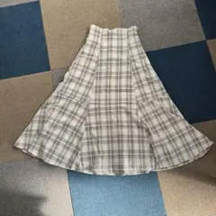 OLIVE des OLIVE 白 チェック柄 フレアロングスカート