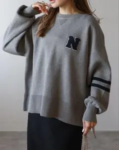 新品／BONJOUR SAGAN ／サガラ刺繍ロゴスウェットライクニット／グレー