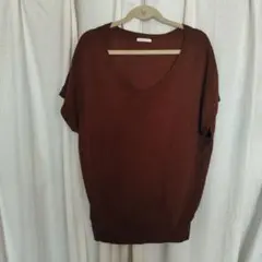 GU　ブラウン Vネック 半袖ニット