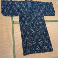 青色葉模様小紋 着物