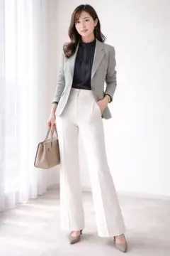 ほぼ新品！H&M チェック柄ブレザーとホワイトパンツ3点セット