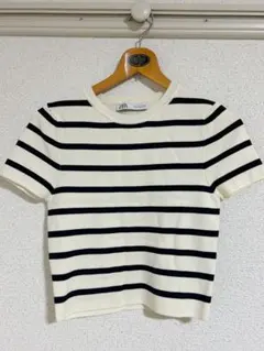 ZARA ストライプ 半袖ニット　ボーダー半袖ニット　クロップド丈