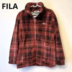 FILA フリースジャケット 赤・黒チェック柄　ふかふか　ボアジャケット