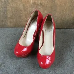 RANDA チャンキーヒールエナメルパンプス Sサイズ レッド