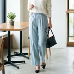 G9989*ミラオーウェン☆ワイドパンツ☆水色☆0☆ウール混☆ウエストゴム