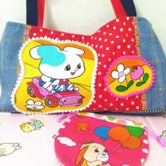 ☆新古品です☆デニムリメイクパッチワーク丸底バケツトートバック2way