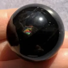 【虹入り！漆黒！艶々！大特価】最強魔除け　天然石　モリオン　丸玉39