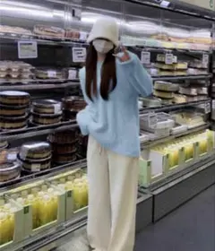 shein ブルー　ニット　オーバーサイズ