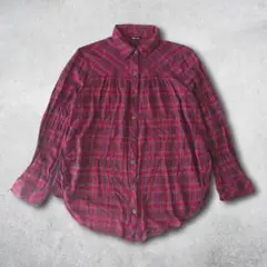 vintage チェック柄 シャツ 長袖 レッド M アメカジ 古着