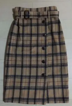 INGNI ベージュ シャギー チェック 巻きスカート風 ラップスカート風 膝下