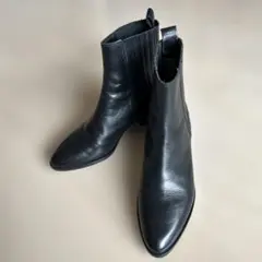 ZARA 本革ブラックレザー　サイドゴアブーツ