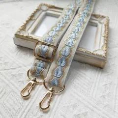 PM248| インド刺繍リボン スマホショルダーストラップ　ブルー ハート