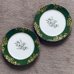 ハンドメイド　ポーセラーツ　ボーンチャイナ　プレート　2枚セット