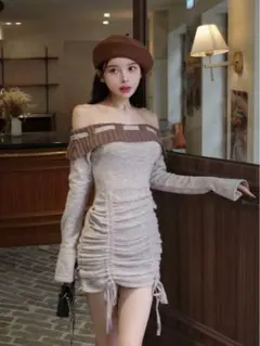 Darich オフショルステッチニットミニワンピース