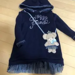 メゾピアノ ワンピース　くまポシェット　ネイビー　100