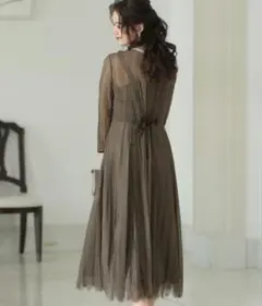 試着のみ「PourVous」 コンビワンピース M ダークグレー レディース