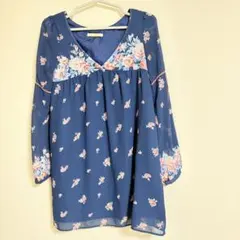 snidel スナイデル 花柄ワンピース ブルー Vネック シフォン