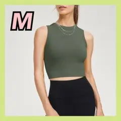 ヨガウェア デイリー ブラトップ リブ ピラティス カーキ M