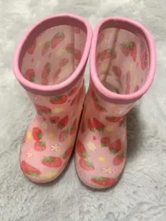 いちご柄 キッズ レインブーツ 長靴 ピンク