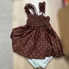 peitit main 女の子向けワンピース水着 茶色水玉