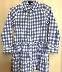 GapKids ギンガムチェック フリル付きシャツワンピース130cm
