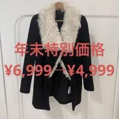 【Theory】ファー襟付きウールコート ブラック Sサイズ 美品